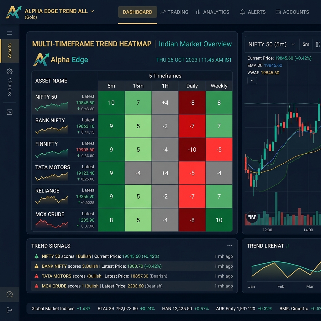 Alpha Edge Trend All Multi-Timeframe Heatmap on Indian Assets
